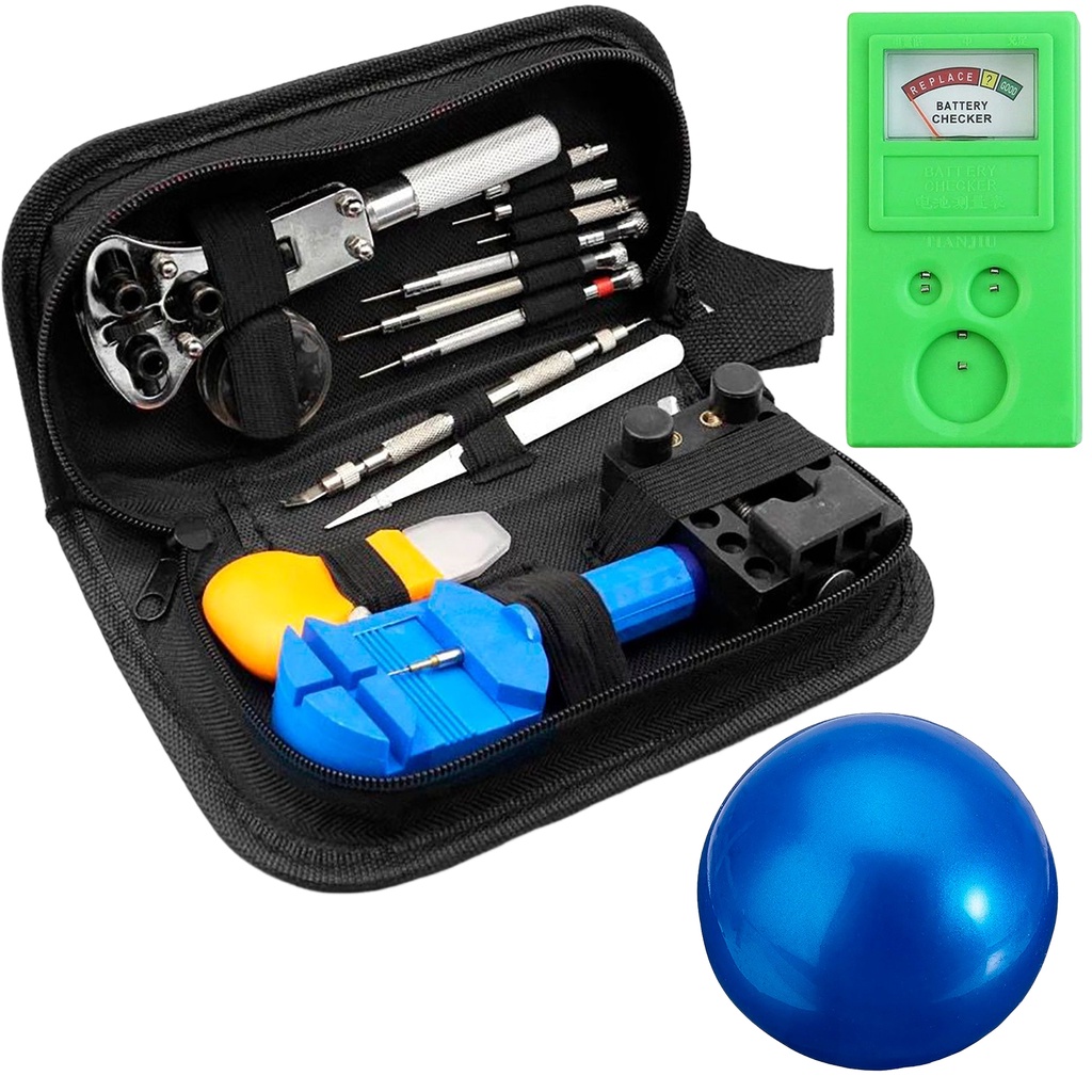 KIT RELOJOEIRO REPARO RELÓGIOS BOLA + MEDIDOR + ESTOJO