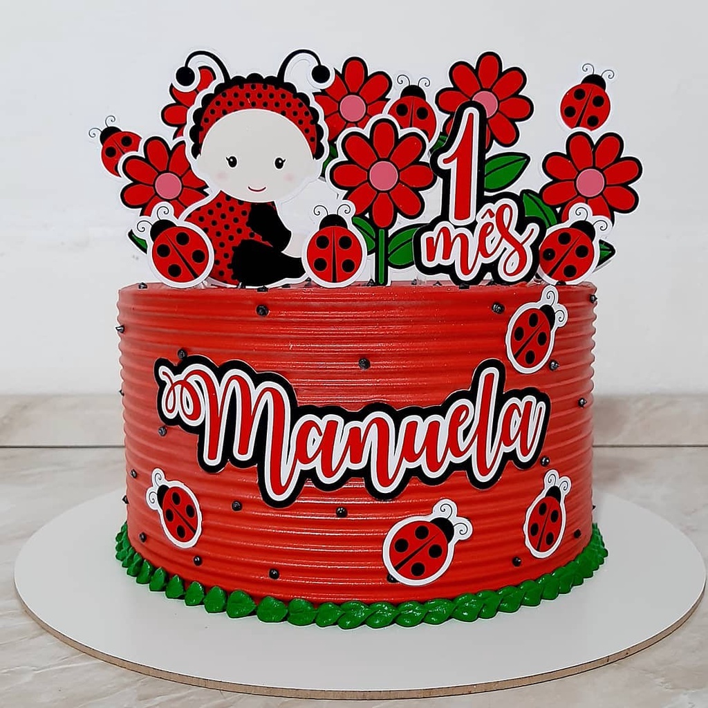 Topper Topo de bolo Personalizado Joaninha Baby