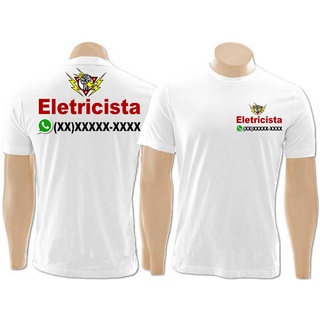 Camiseta para Eletricista Personalizada Branca com sua logo texto ou o que desejar - 2 estampas
