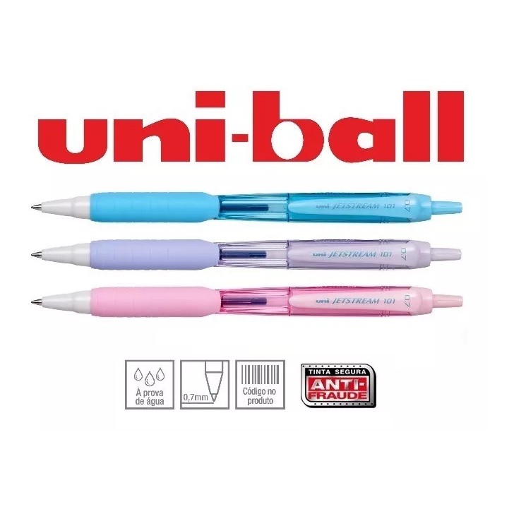 Caneta JetStream 101 Tinta Azul 0.7mm Corpo  Azul/Rosa/Lilás  Unidade - Uni Ball/ WX Gift