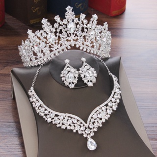 Conjunto De Jóias Coroa De Cristal Tiara Feminino Kit De Colar Para Casamento/Debut/Quinceanera em Oferta na Shopee
