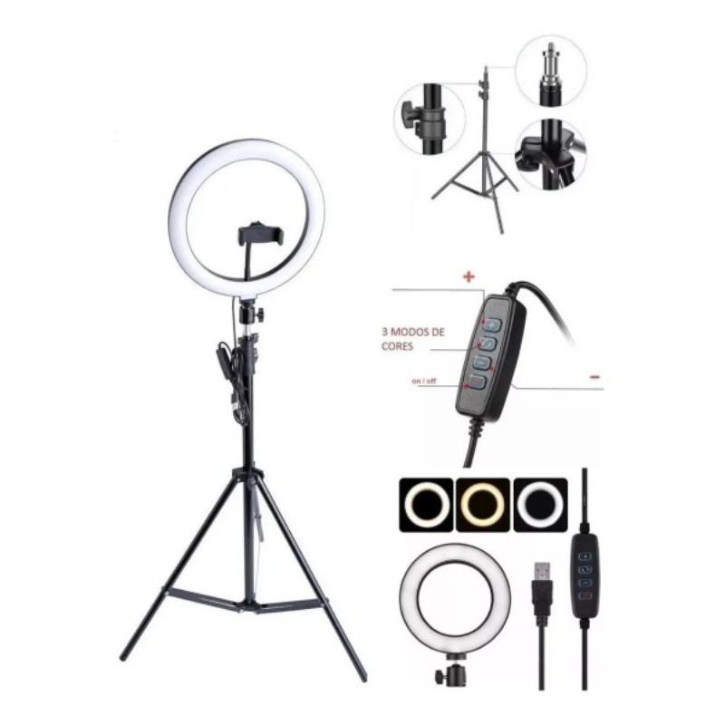 Ring Light 30cm 12 Polegadas + Tripé De Mesa + Suporte Celular