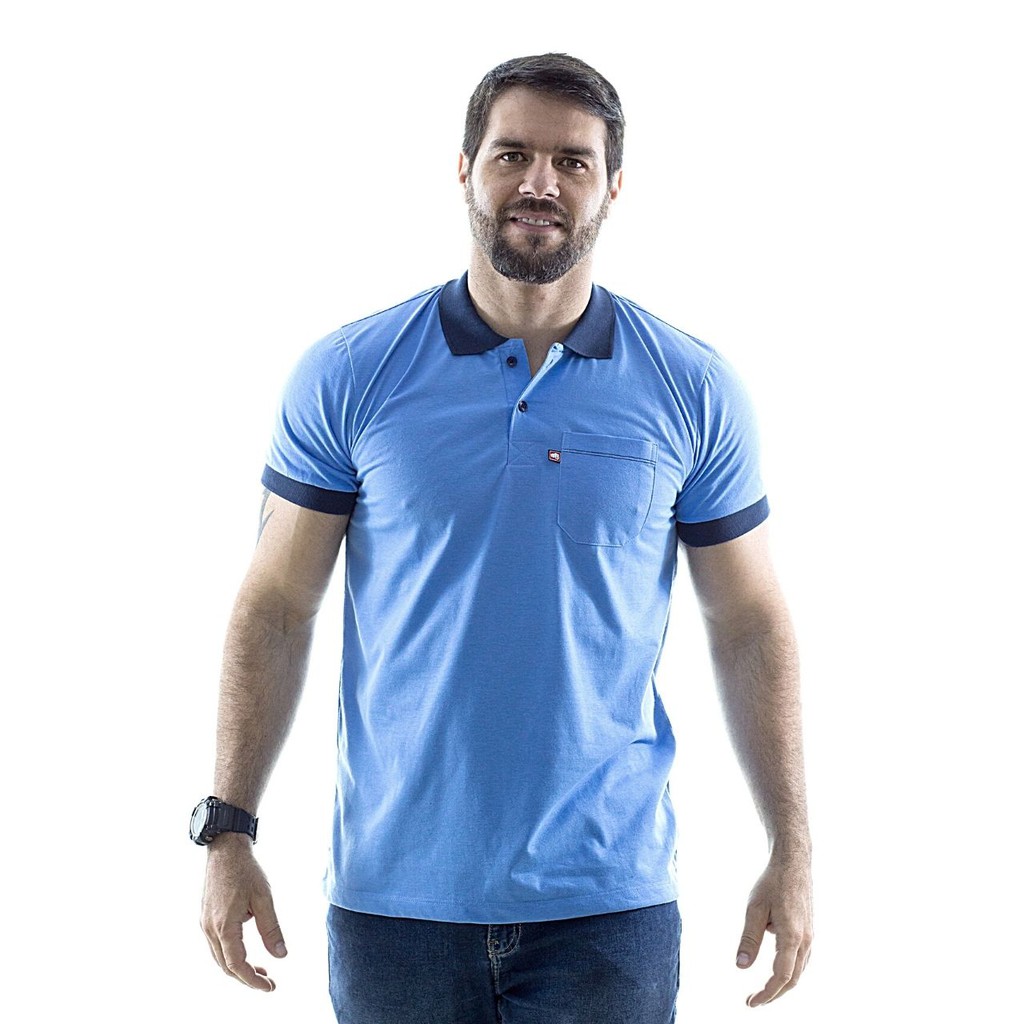 Camisa Camiseta Gola Polo Tora Bora Bolso Waterloo 1 Azul Claro Algodão