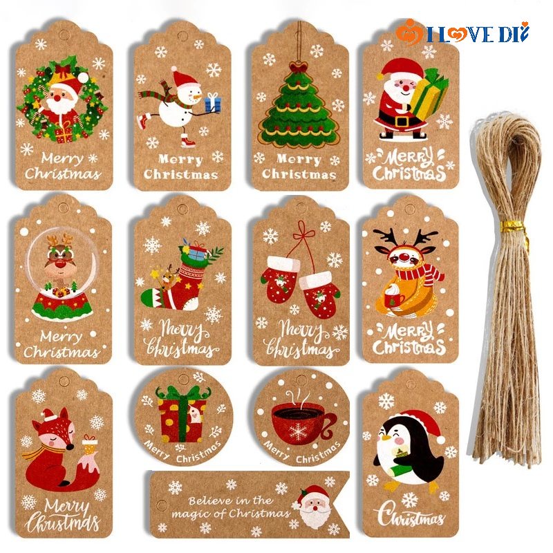 50Pcs/Set Cartoon Santa Claus Snowman Tree Pattern Kraft Paper Tags/Feliz  Natal Rótulos De Embrulho Com Corda | Shopee Brasil