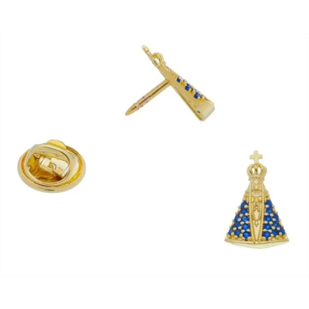 Pingente Boton Broche Nossa Senhora Aparecida Banhado Folheado Ouro 18k
