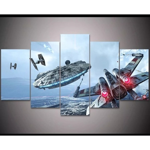 Kit Quadro Para Sala Star Wars Naves 5 Peças Mosaico guerra estelar star track para quarto sala cozinha