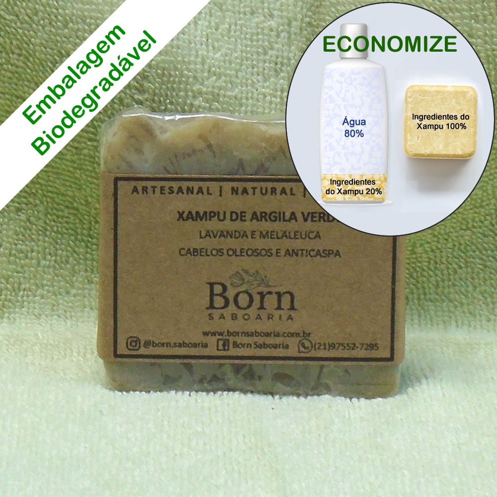 Shampoo Em Barra Natural e Vegano Para Cabelos Oleosos Argila Verde