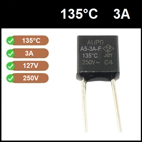 1 Fusível Térmico 3A 135 Graus 135C 135°C 250V