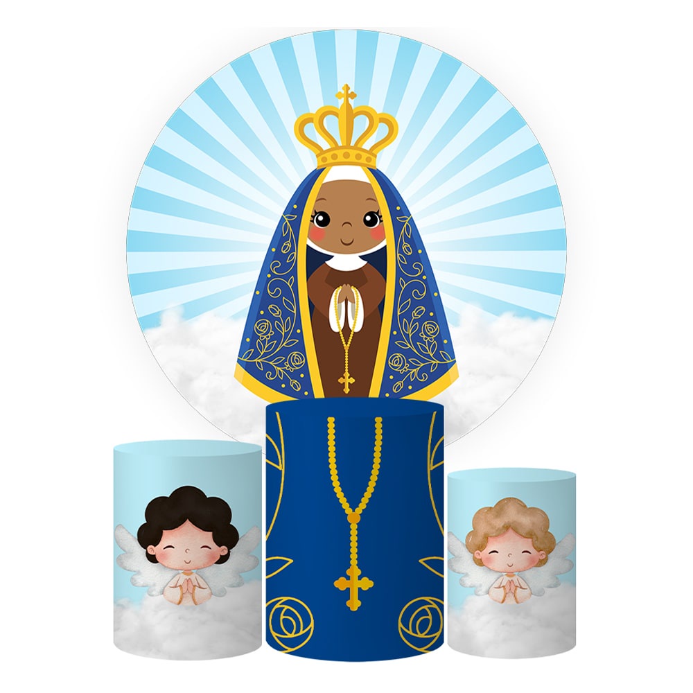 Trio Capas Cilindros + Painel Tema Nossa Senhora Cute Veste Fácil em Oferta na Shopee