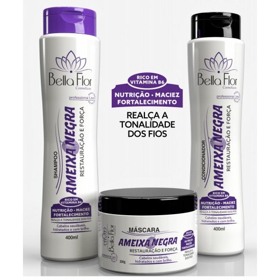 Bella Flor Cosméticos Kit Shampoo Condionador Máscara Ameixa Negra