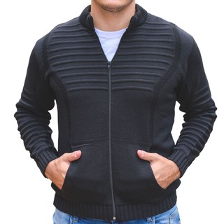 Sueter Masculino Cardigan Tricot Blusa De Frio Com Bolso e Ziper