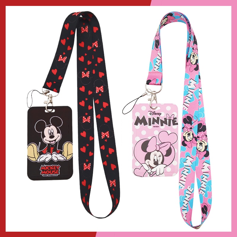 Cute Mickey Minnie Neck Lanyard,Titular do cartão dos desenhos animados Kids ID Keychain Office Badge Key Sling em Oferta na Shopee
