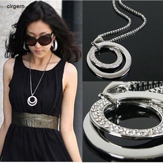 Colar Feminino Longo Com Pingente De Cristal E Strass Folheado A Prata