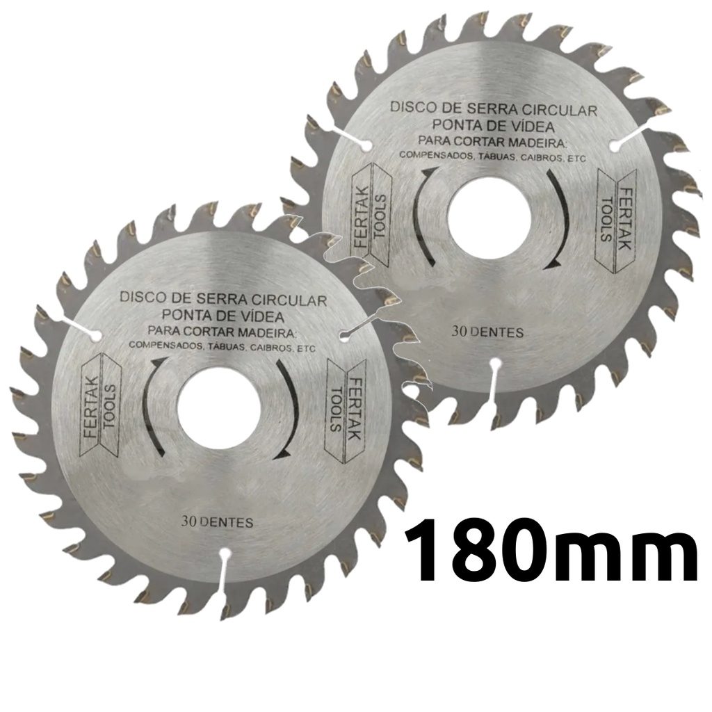 2PÇ Discos De Vídea 180mm Serra Circular 30 Dentes 7'' Polegadas - Serra Wídea Para Madeira - Fertak