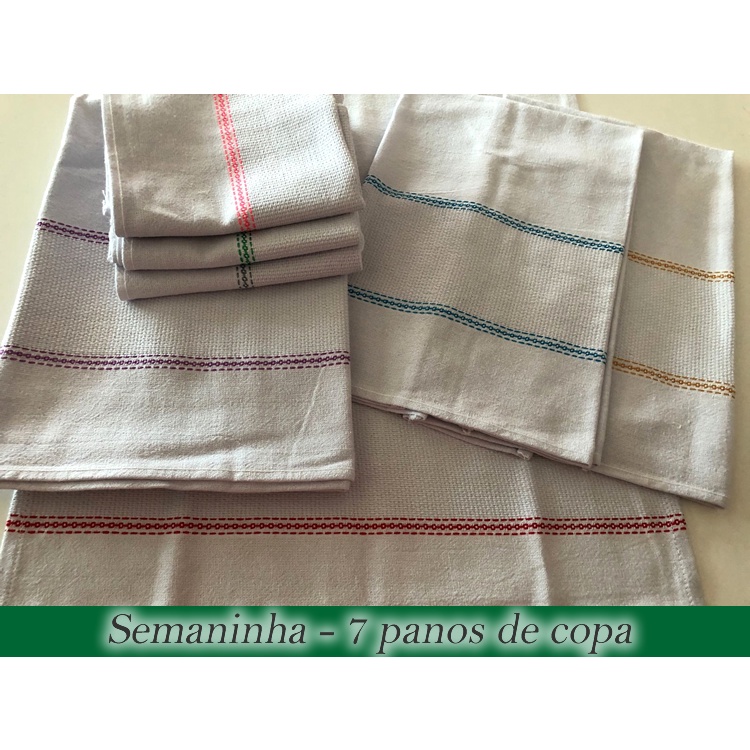 Semaninha - Kit 7 Panos de Copa Artesanato para Bordar Branco com Barra Colorida sortida