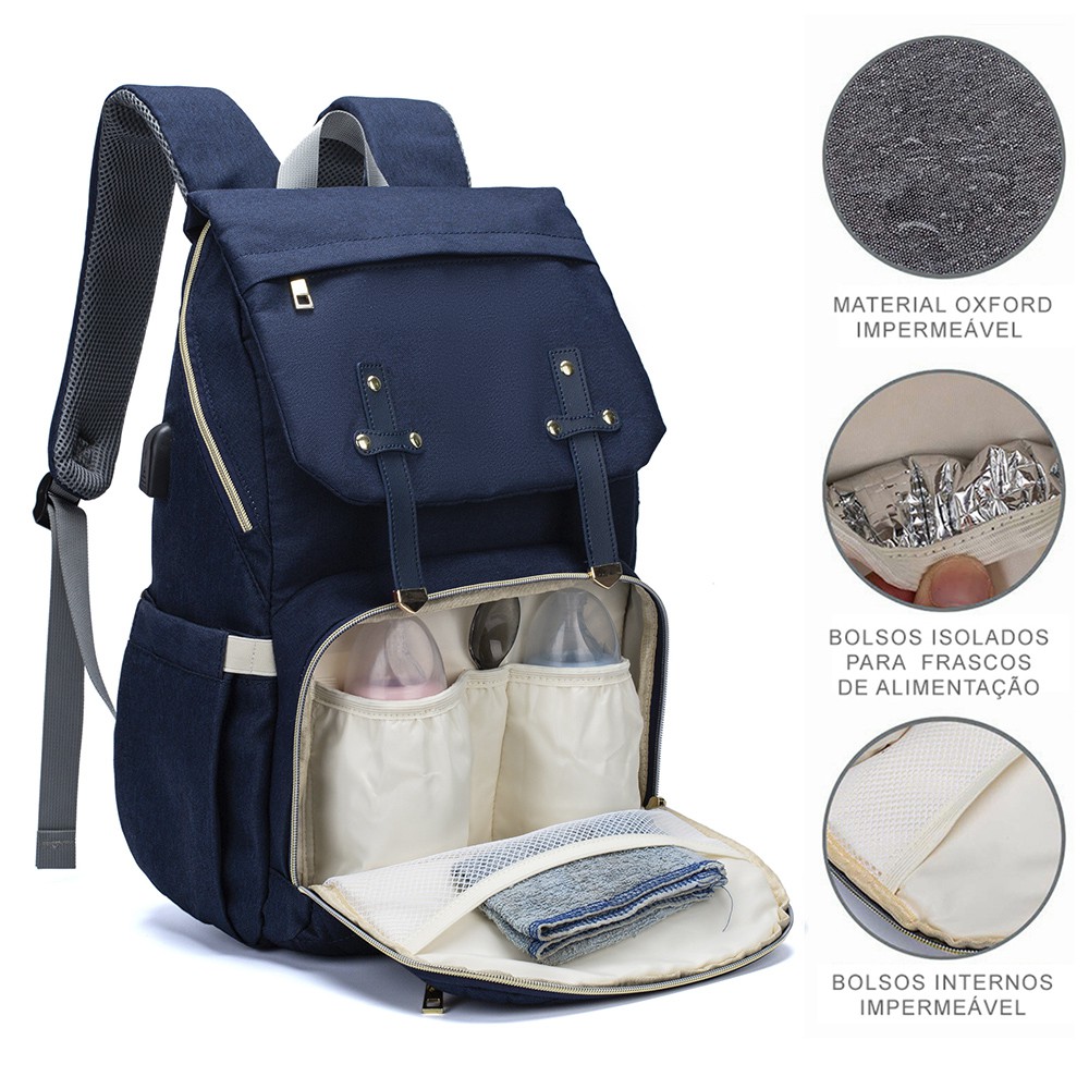 Mochila Maternidade Lequeen Bolsa Feminina Bebê Com Bolso Térmico