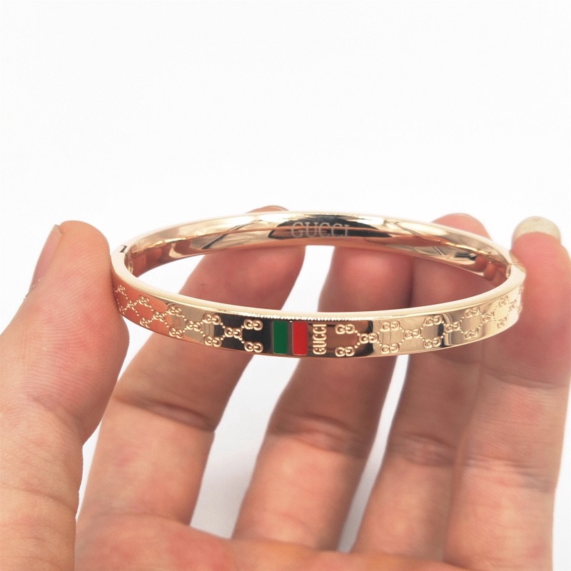 Icon Gucci Pulseira Moda Delicado Bangle Rose Gold Vermelho E Verde Com GG Letter Logo Titanium Steel Bracelete