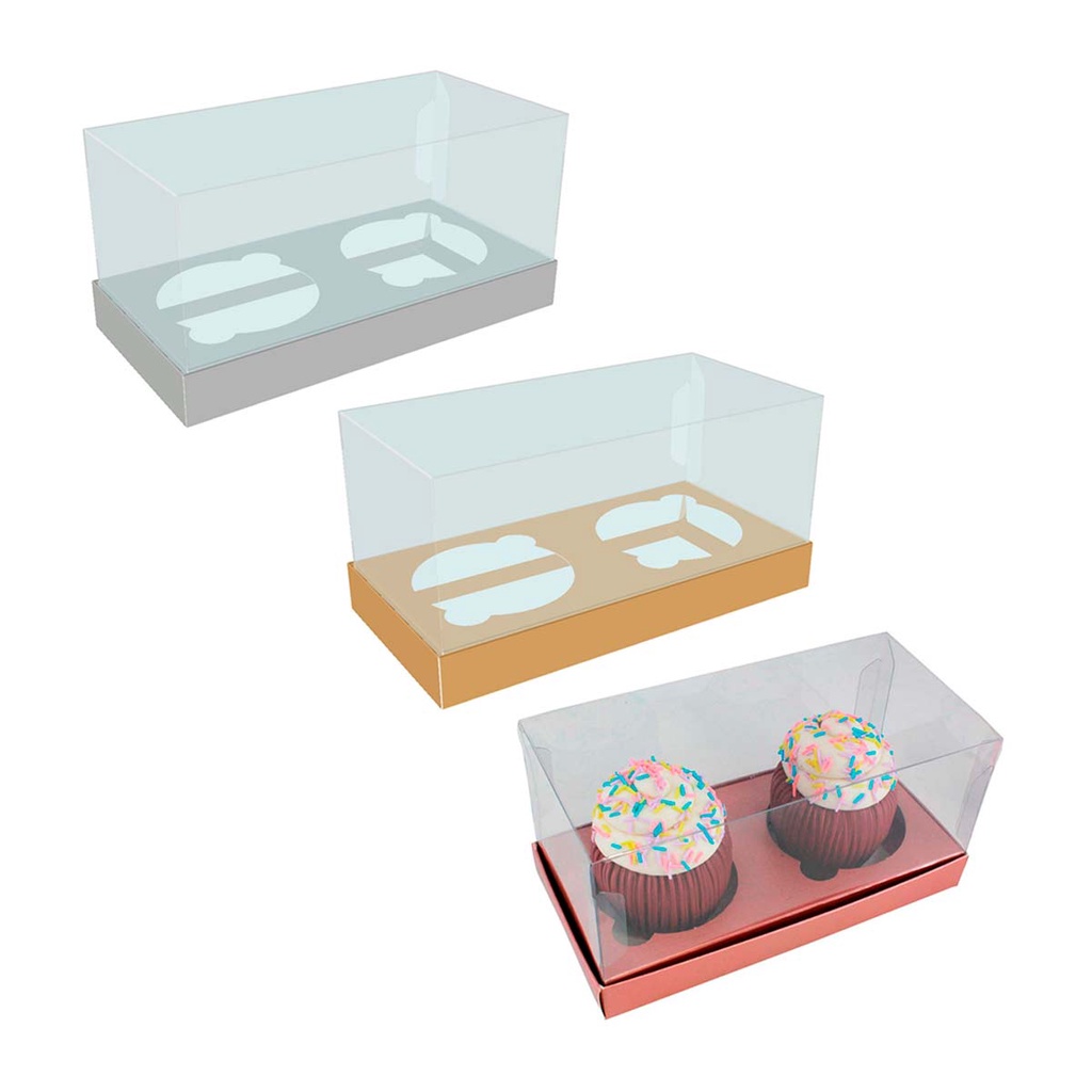 Caixa com Tampa Transparente para 2 Cupcakes 1und