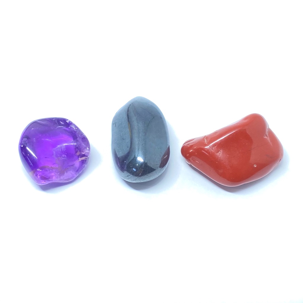 Proteção Energética | Pedras Naturais | Hematita Jaspe Vermelho E Ametista | Kit Mini Cristais