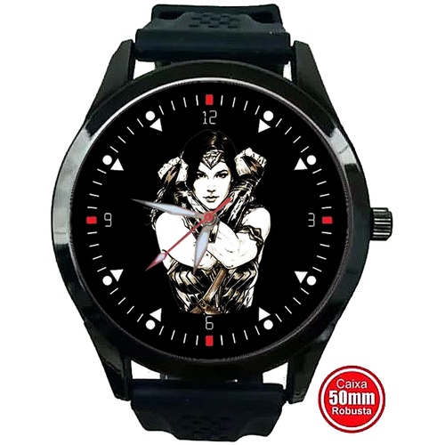 Relógio de Pulso Personalizado Wonder Woman Mulher Maravilha Fundo Preto Lindo Comics Herói +vendido