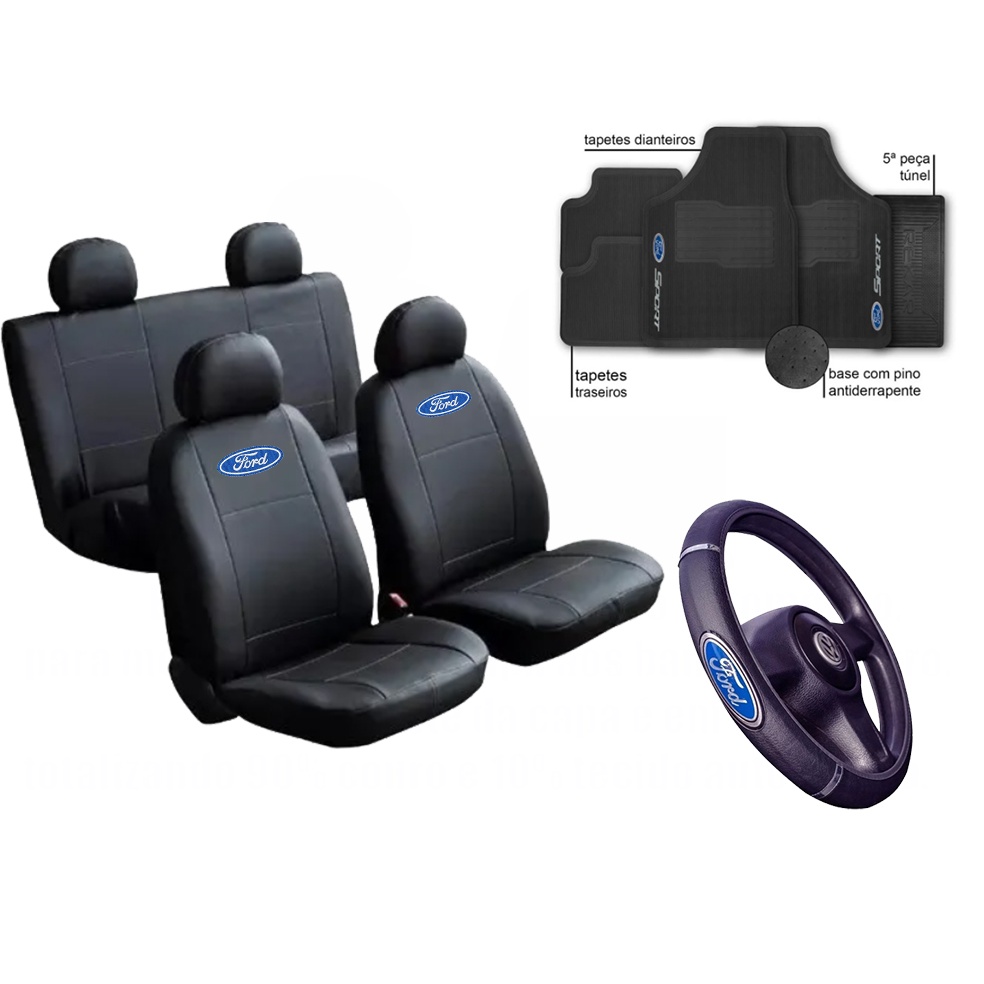 Kit Automotivo Capa De Banco + Tapete + Capa De Volante Ford New Fiesta 2012 a 2018