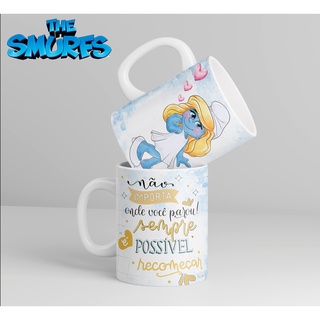 Caneca Os Smurfs amor emoções personalizada 325ml personagens smufette