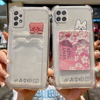 Slot Para Cartão De Titular Caso De Telefone Transparente Samsung Galaxy A32 A52 A72 A42 A22 A12 A02 A10s 4G 5G Coréia Bonito Do Bolso Urso Capa