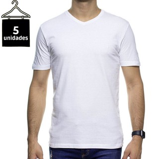 Kit 5 Camisetas Gola V Brancas Lisa Camisa Malha 100% Algodão em Oferta na Shopee