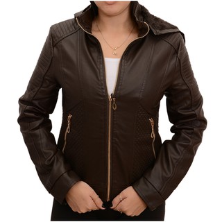 jaqueta casual zíper feminina pu couro com capuz