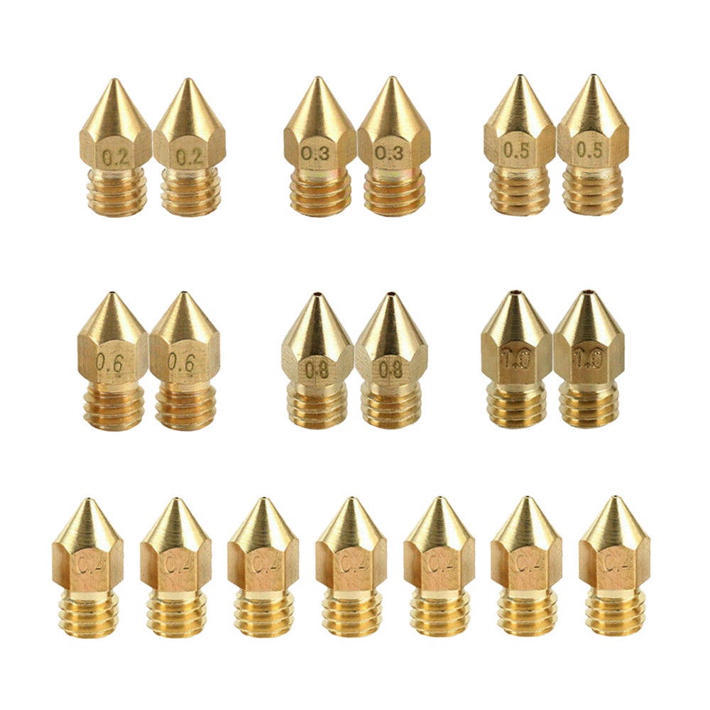 Top Quality 19x MK8 Extruder Nozzle 0.2~1.0mm For Makerbot CR10 Ender 3D Printer 