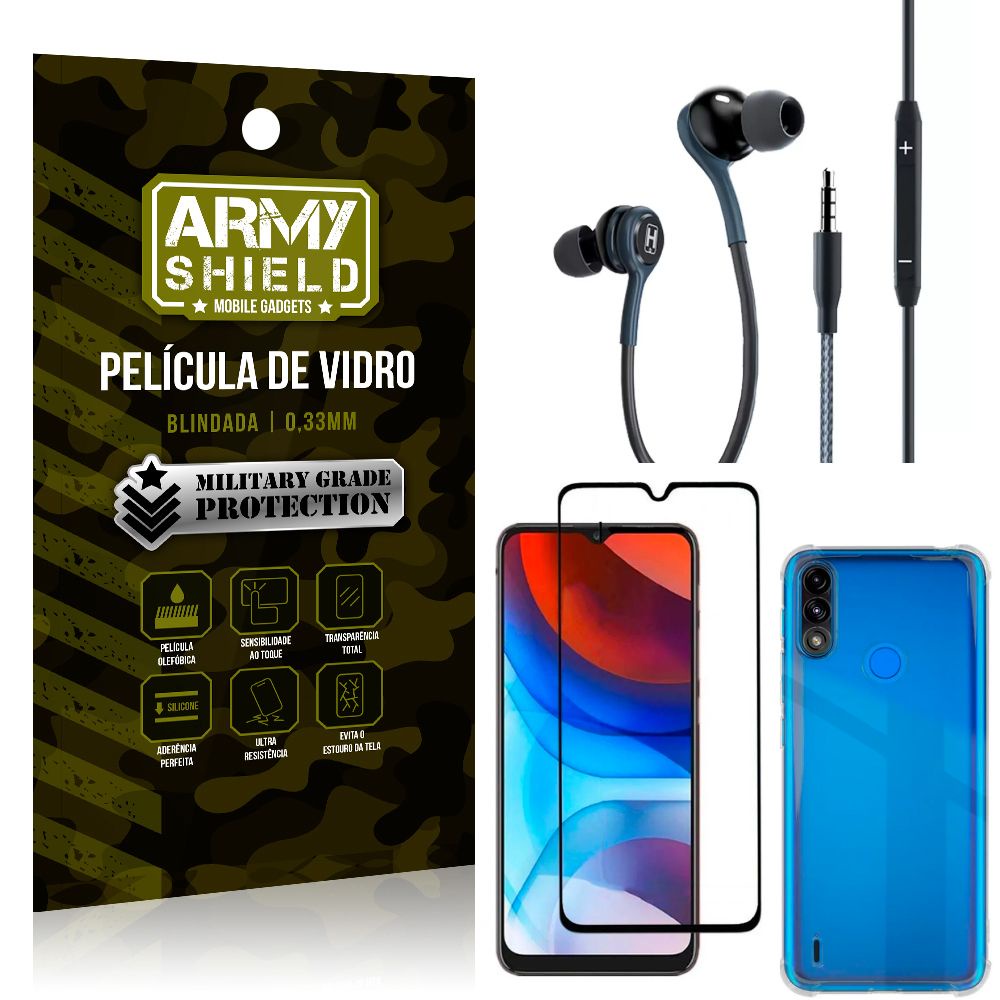 Kit Moto E7 Power Fone Extreme + Capa Anti Impacto + Película 3D - Armyshield