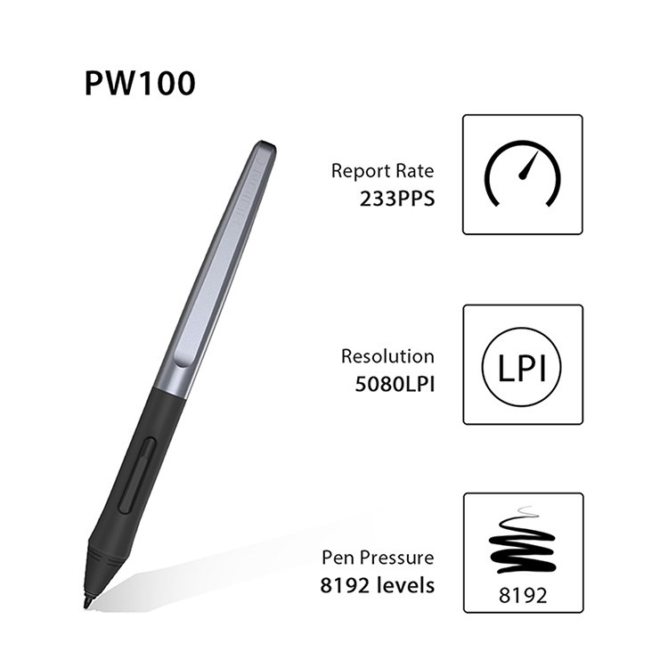 HUION PW100 Battery-free Pen Digital Stylus 8192 for H640P/H950P/H1060P/H1161