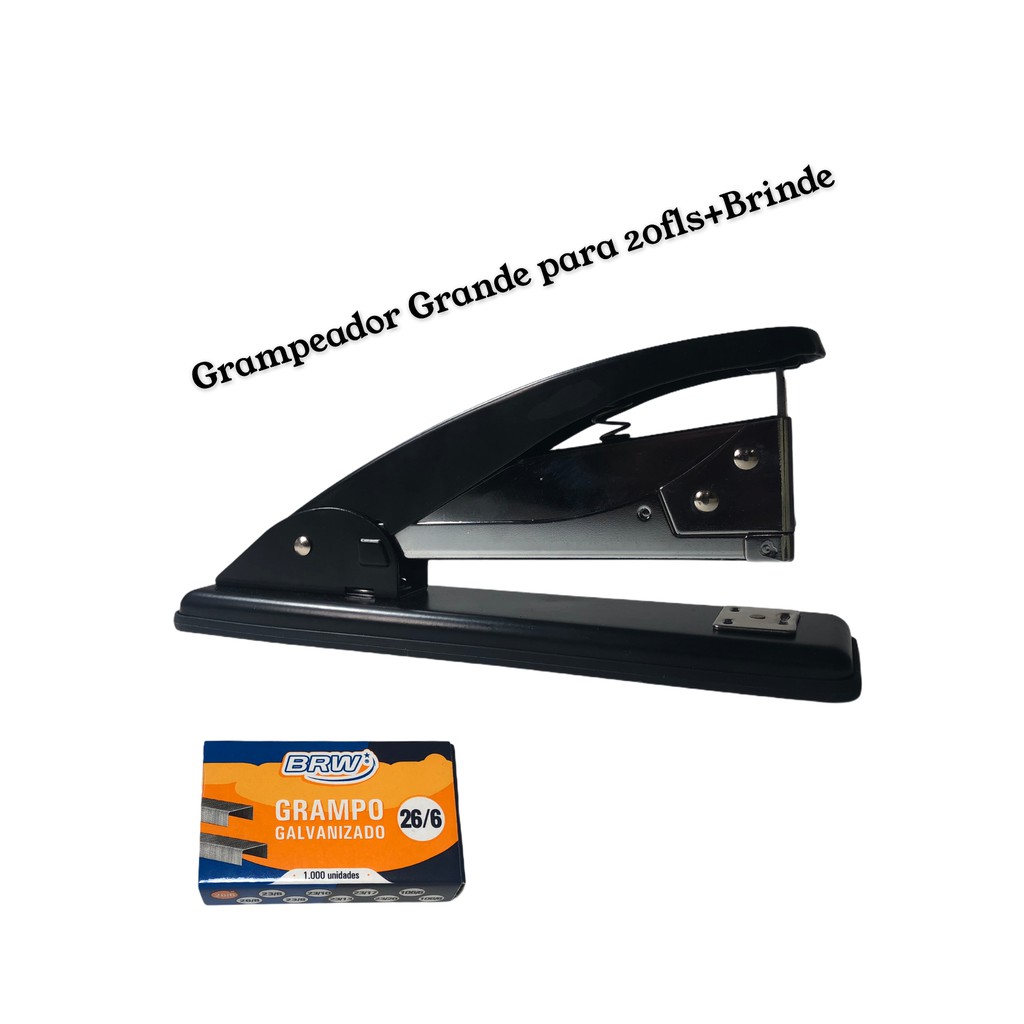 Grampeador de Papel Profissional Grande 26/6 Para 25 Folhas Preto com ...