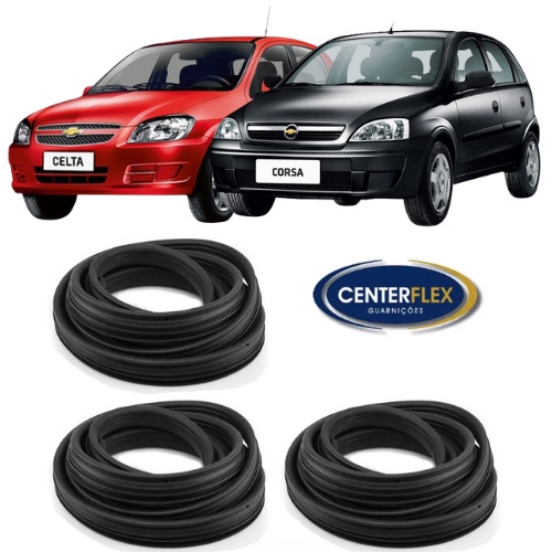 Kit 2 Borrachas de Porta + Porta Malas Celta e Corsa Hatch 2000 2001 2002 2003 2004 2005 2006 2007 2008 2009 2010 / 2015