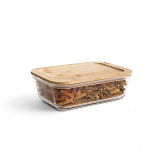 Pote De Vidro Retangular De 1520 Ml Com Tampa De Bambu Oikos