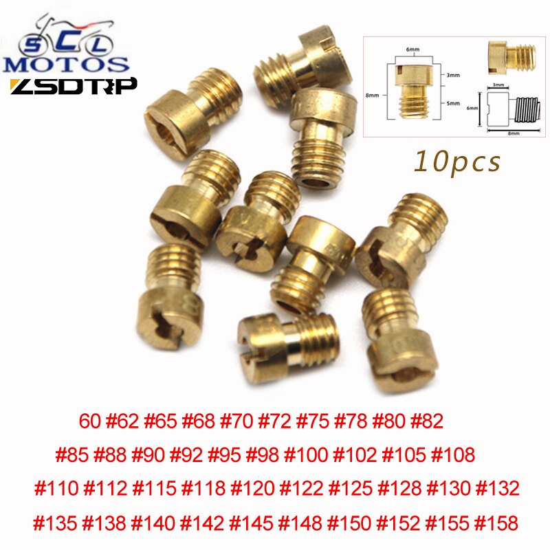 10pcs/set Main Jet For Keihin FCR OKO KOSO PE PWK Carburetor Hexagon Motorcycle Main Injector Nozzle Carburetor Main Jet
