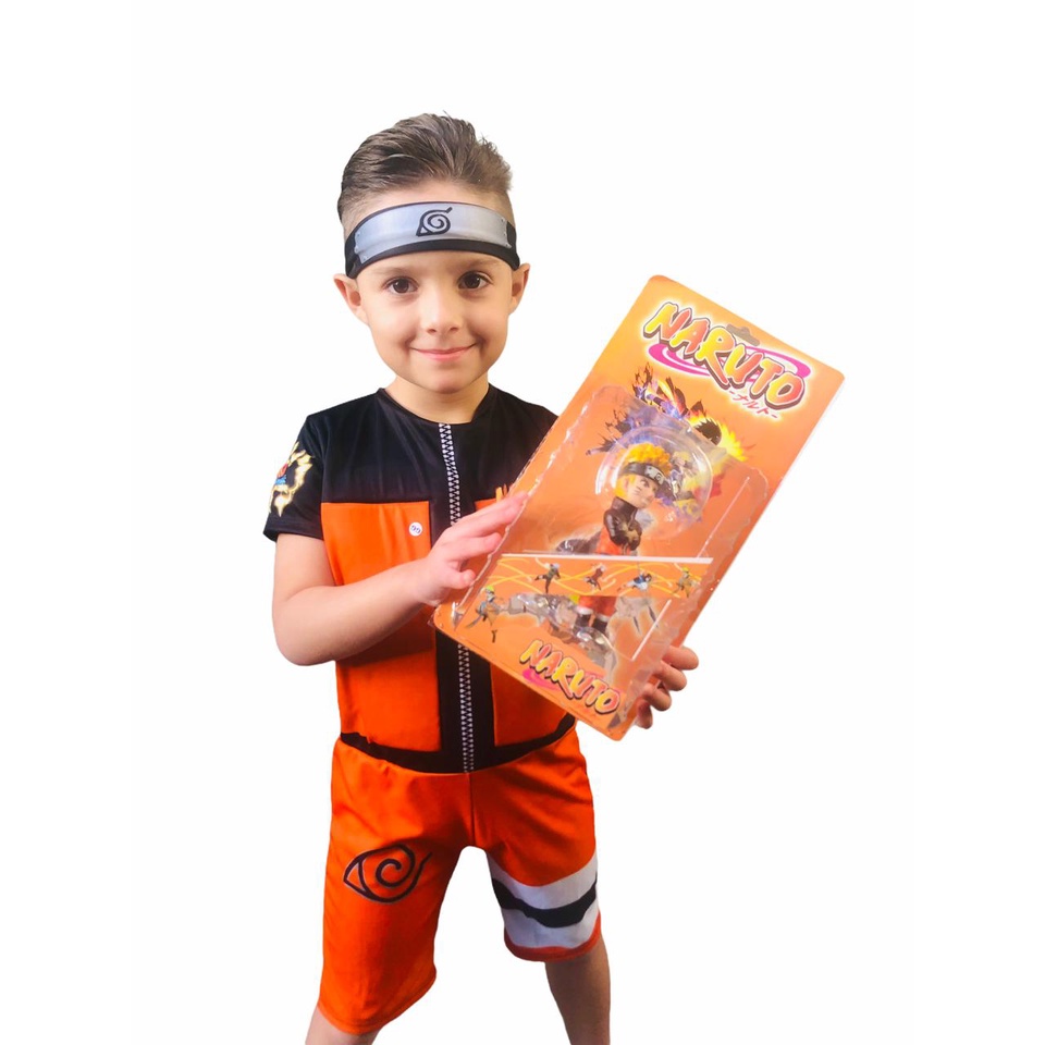 Fantasia Do Naruto Infantil Uzumaki C/ Bandana E Enchimento e Boneco
