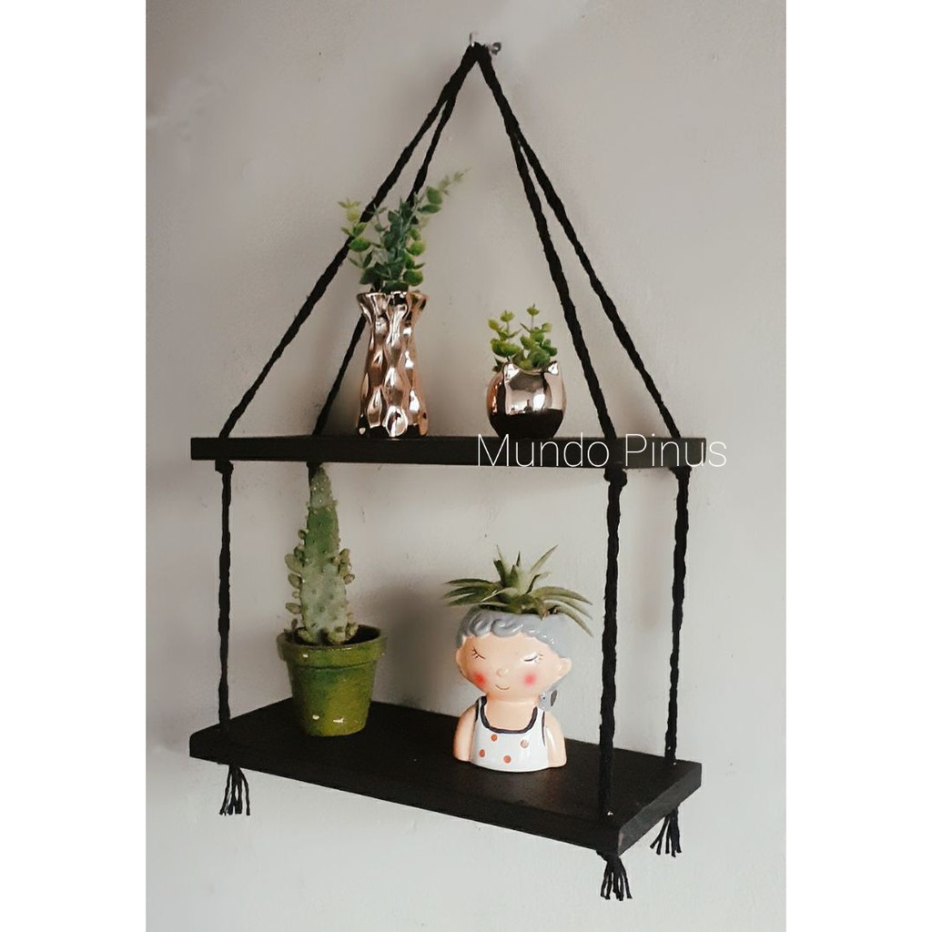 Suporte com duas prateleiras de corda para decoração plantas vasos suculenta banheiro gabinete