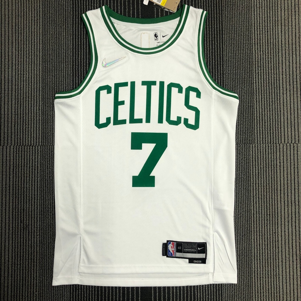 Masculina Camisa De Basquete Boston Celtics Jaylen Brown White 75o Aniversário Jersey