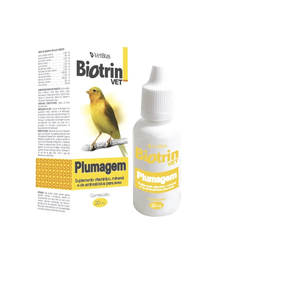 Biotrin Vet Plumagem 20ml Vetbras Suplemento Vitaminico