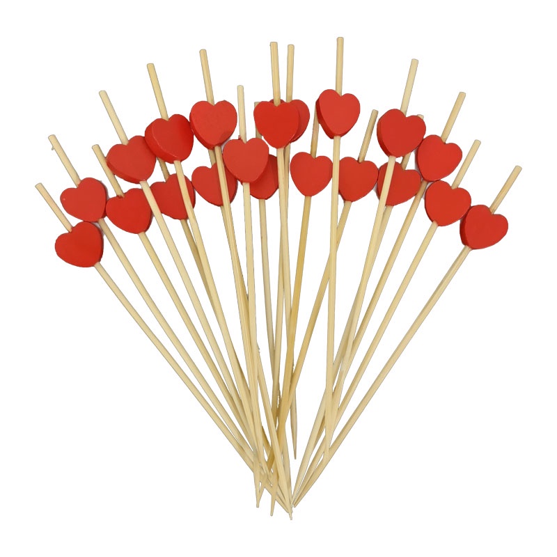 Espetinhos Palito de Bambu Coração Vermelho para Petiscos 12cm com 100un