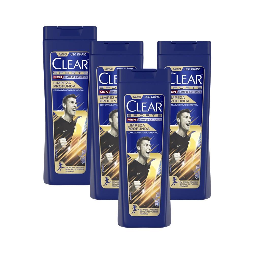 Kit 4 Shampoos Clear Men Sports Anticaspa Limpeza Profunda 400ml em Oferta na Shopee