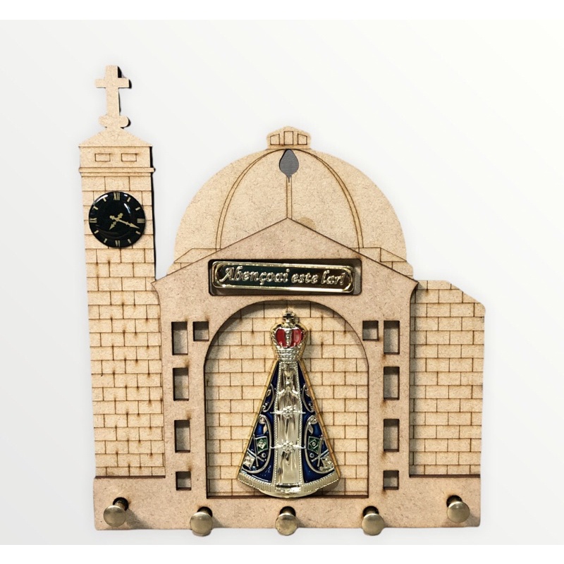 Porta Chaves Parede 20cm Basílica Nossa Senhora Aparecida Madeira Crua.