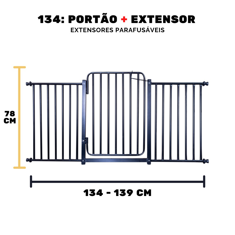 Grade Reforçada porta Segurança Portão Pet Bebê 134/139 Cm Portãozinho Cachorro Expansivo Cães