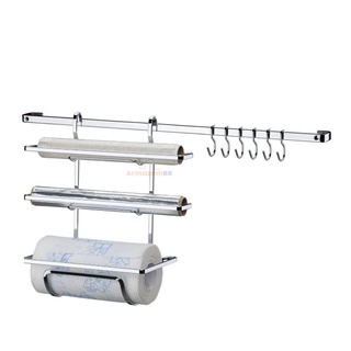 Kit Cozinha 2 Peças Barra 45cm De Parede Suporte Porta Rolo Triplo Papel Toalha Cromado - Future