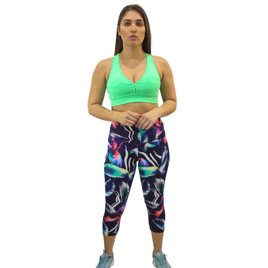Calça Corsário Academia Fitness Ginastica com Proteção UV Cós Alto