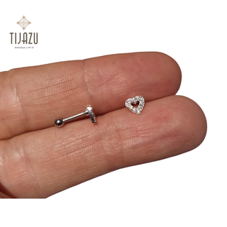 Piercing Tragus Coração Cravejado Prata 925