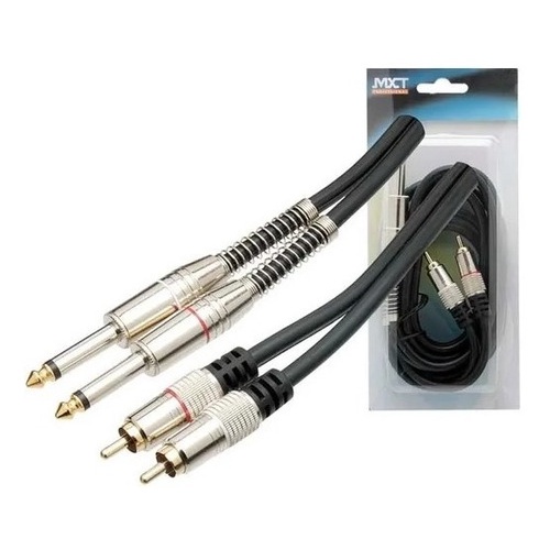 Cabo Plug 2rca X 2 P10 6.34mm Mono Gold 24k - 1.8 Mt - Mxt
