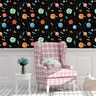 Papel De Parede Quarto Infantil Foguete Planeta Espaço Autoadesivo em Oferta na Shopee