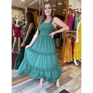 Vestido Alcinha longo com bojo e forro Moda evangélica
